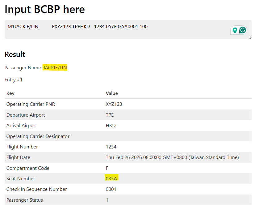 BCBP decode